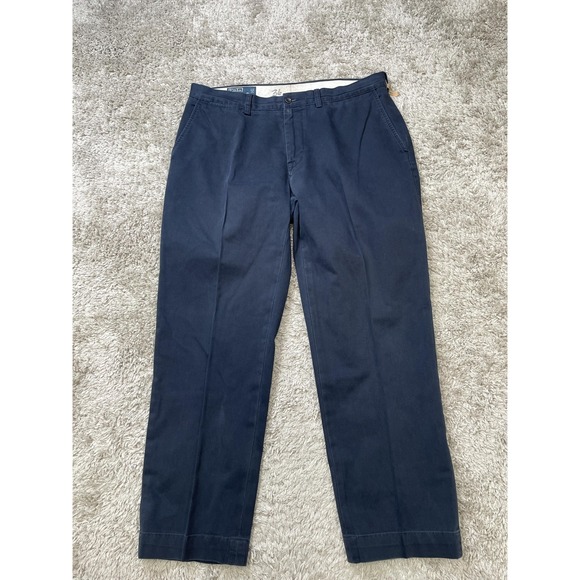 Vintage Polo Ralph Lauren Pants Mens 34x29 Navy Blue Suffield Chino Flat Front - Picture 1 of 15